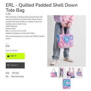 Pink and Blue Quilted Padded Shell Down Tote Bag